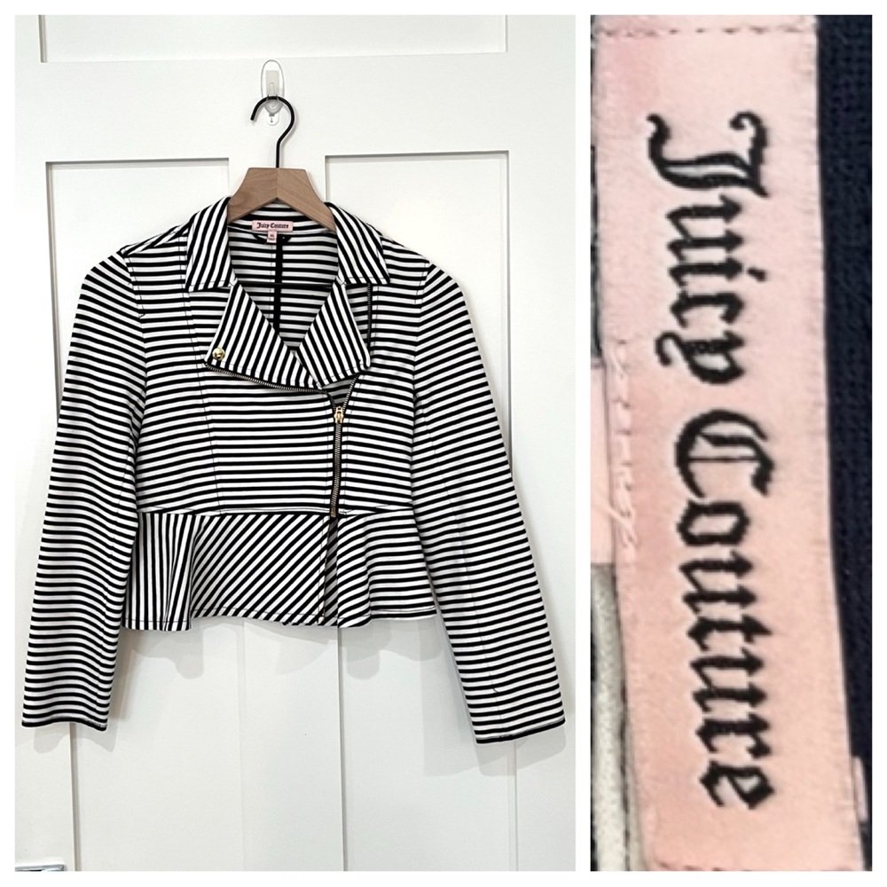 Vintage Y2K 🍒 Juicy Couture Sailor Striped Stretch Peplum Zip Blazer Jacket S M